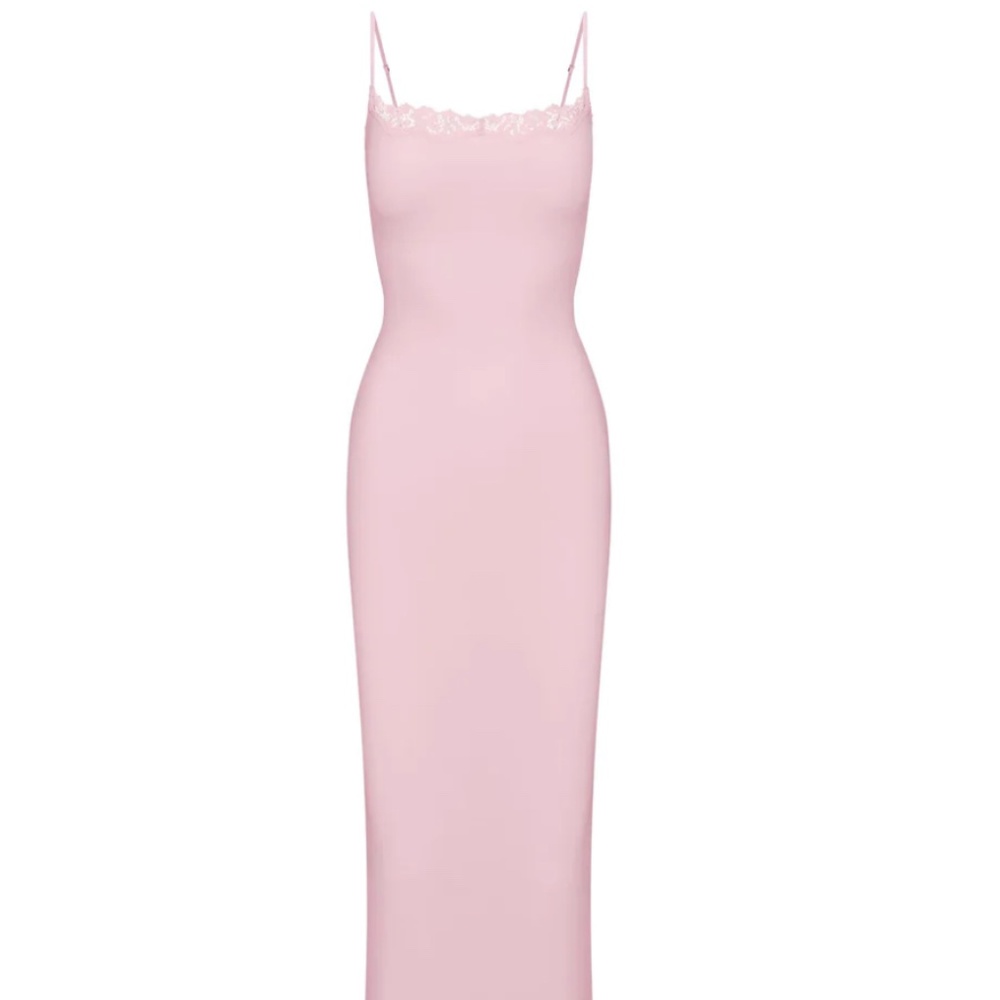 SKIMS FITS EVERYBODY CORDED LACELONG SLIP DRESS In PETAL